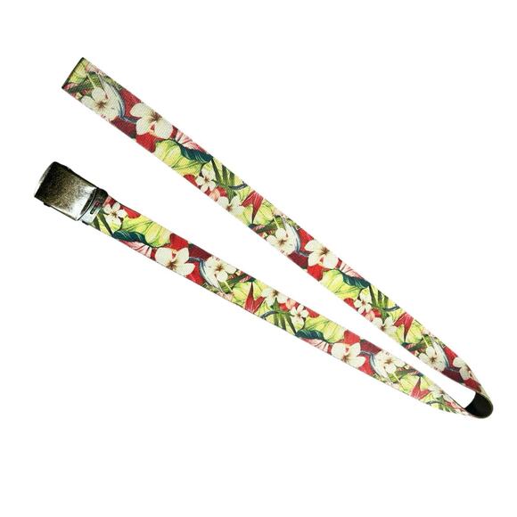 Hawaiian Print Webbing Belt Mens Sz Large Floral Adjustable Ribbon Retro - Picture 8 of 8